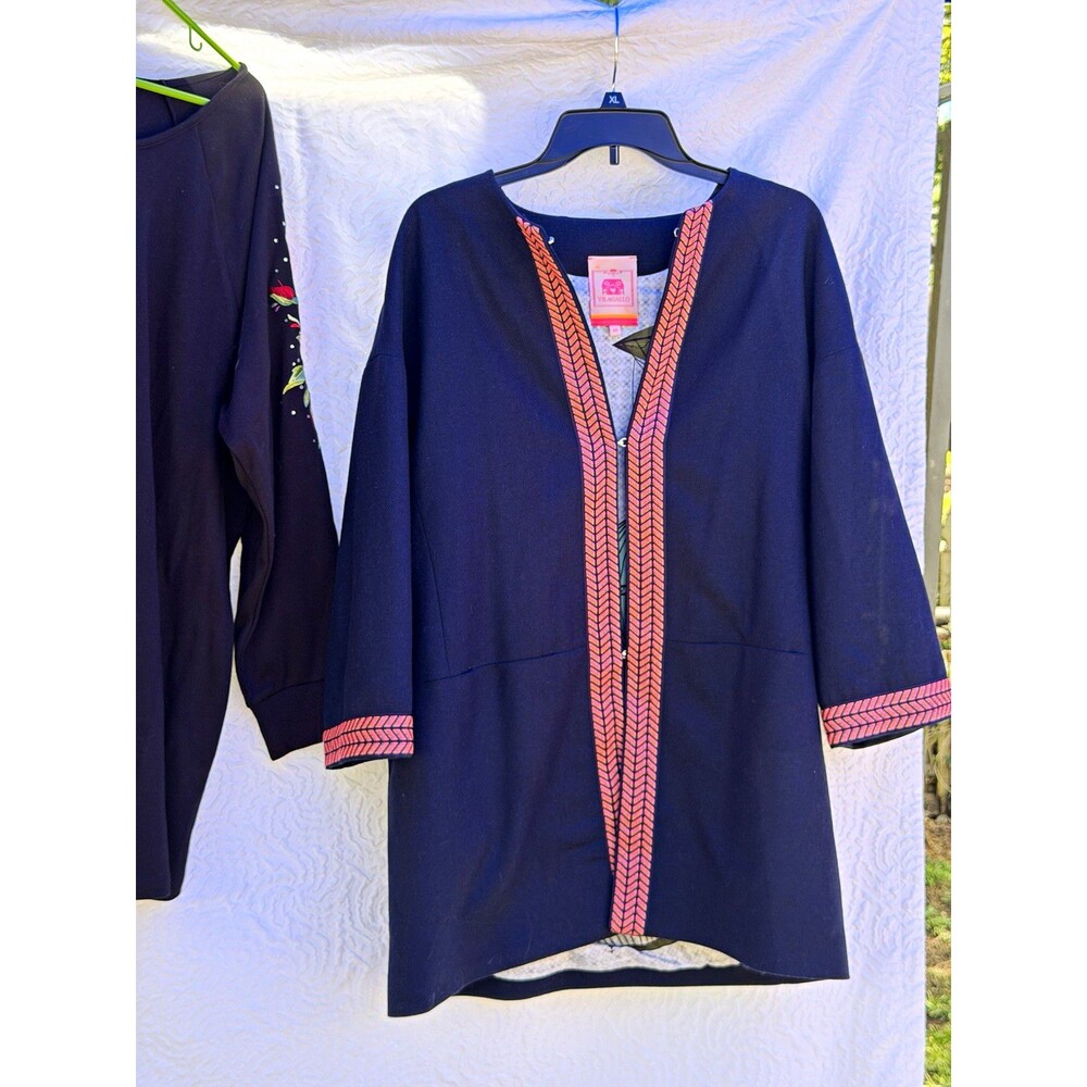 Vilagallo Women’s 44 Navy Shift Dress Pink Trim Hot Air Balloon Lined